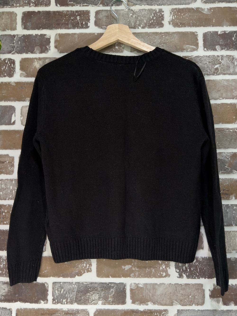 H&M Black Crewneck Knit Sweater with Red & White Sequin Eye Motifs, S - Picture 3 of 6
